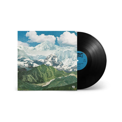 Vinyl record and cover art for Misha Panfilov - Days As Echoes, featuring a painting with  a mountain landscape cover on a white background.
