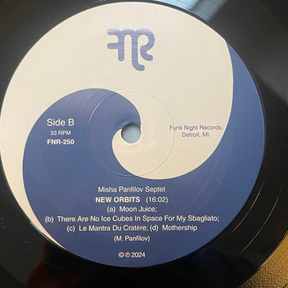 Vinyl record label with text and branding