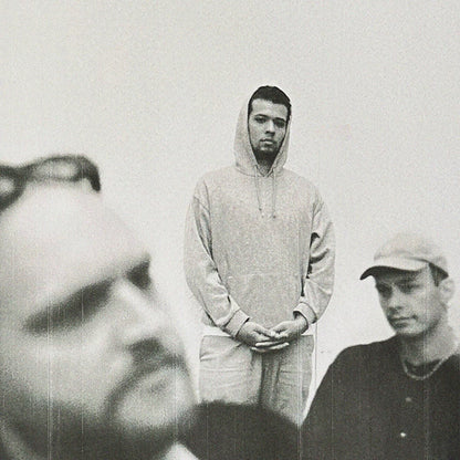 Cover art for Moses Yoofee Trio - Ocean featuring a grainy black and white photo of three men against a white background.