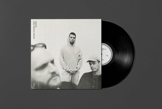 Vinyl record for Moses Yoofee Trio - Ocean with a black and white cover featuring three people on a dark gray background