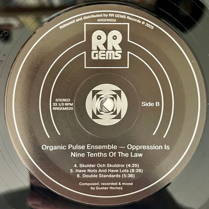 Record label with RR Gems branding and tracklist on a vinyl record