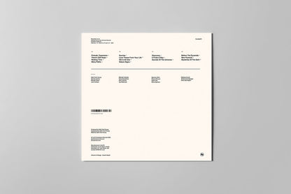 Back cover for Phi-Sonics - Expanding As One, featuring the track list in black text against a white background.