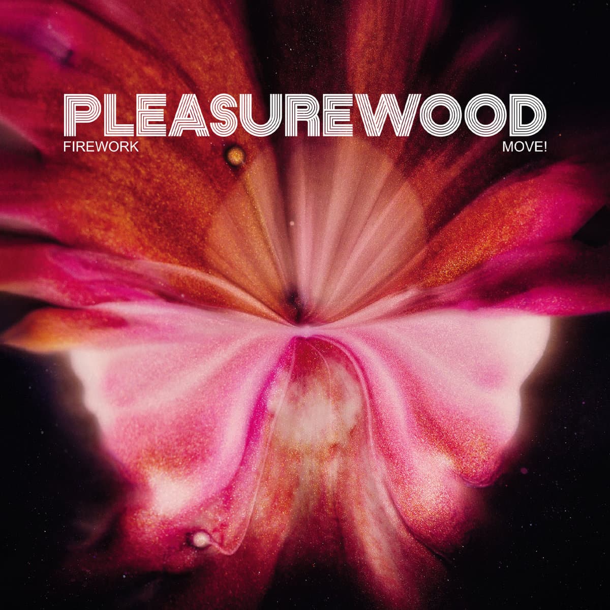 Floral design with 'Pleasurewood' text overlay on a dark background