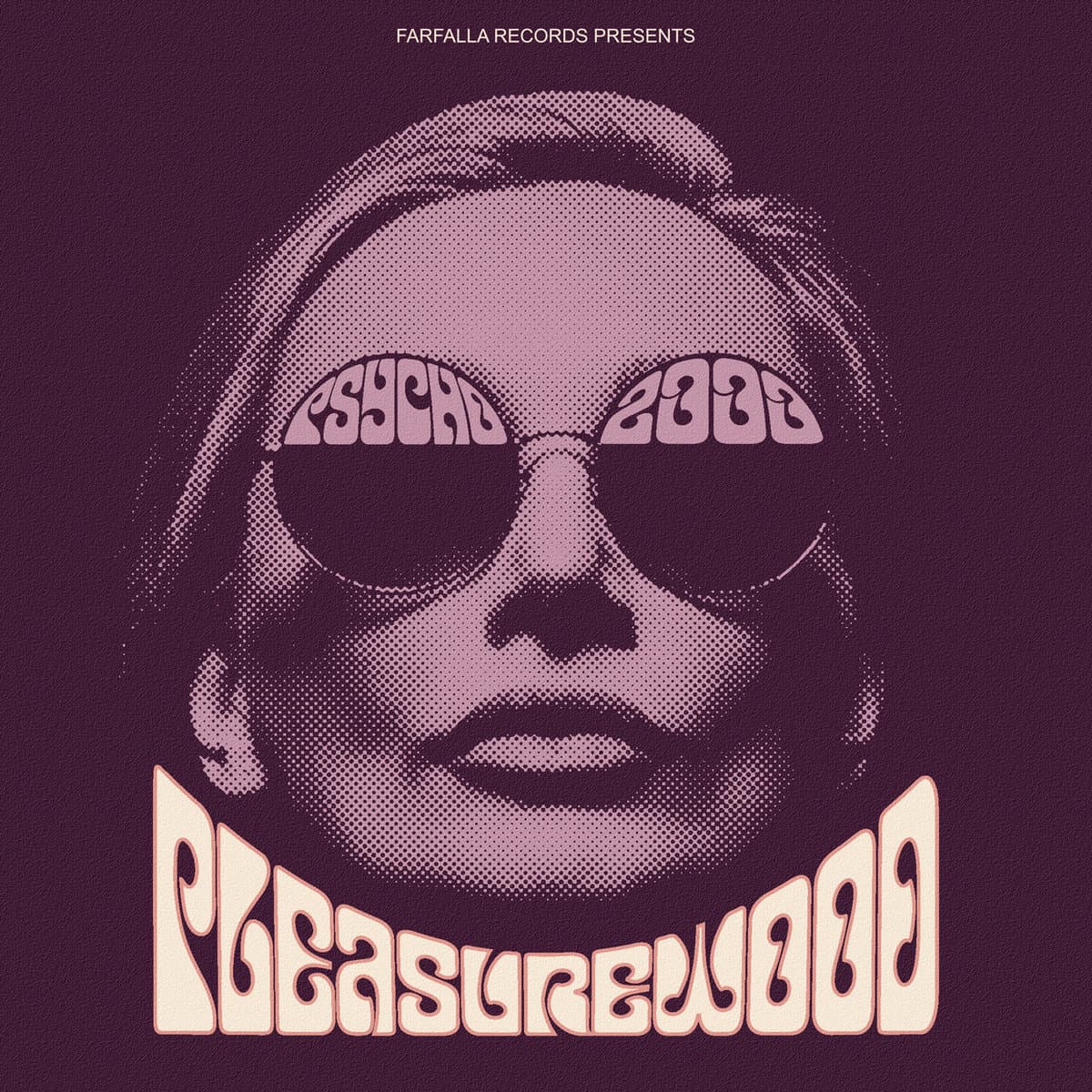 Album cover with a stylized face wearing sunglasses and text on a dark background