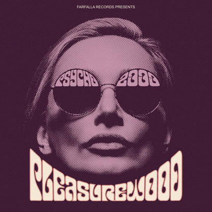 Album cover with a stylized face wearing sunglasses and text on a dark background