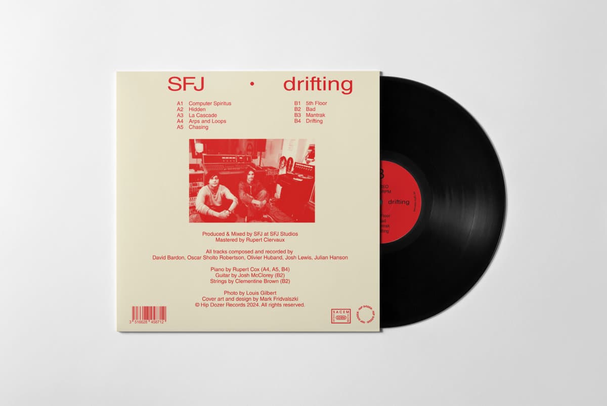 Back cover, track list and vinyl for SFJ - Drifting