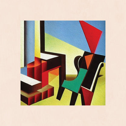 Abstract geometric art with colorful shapes on a beige background