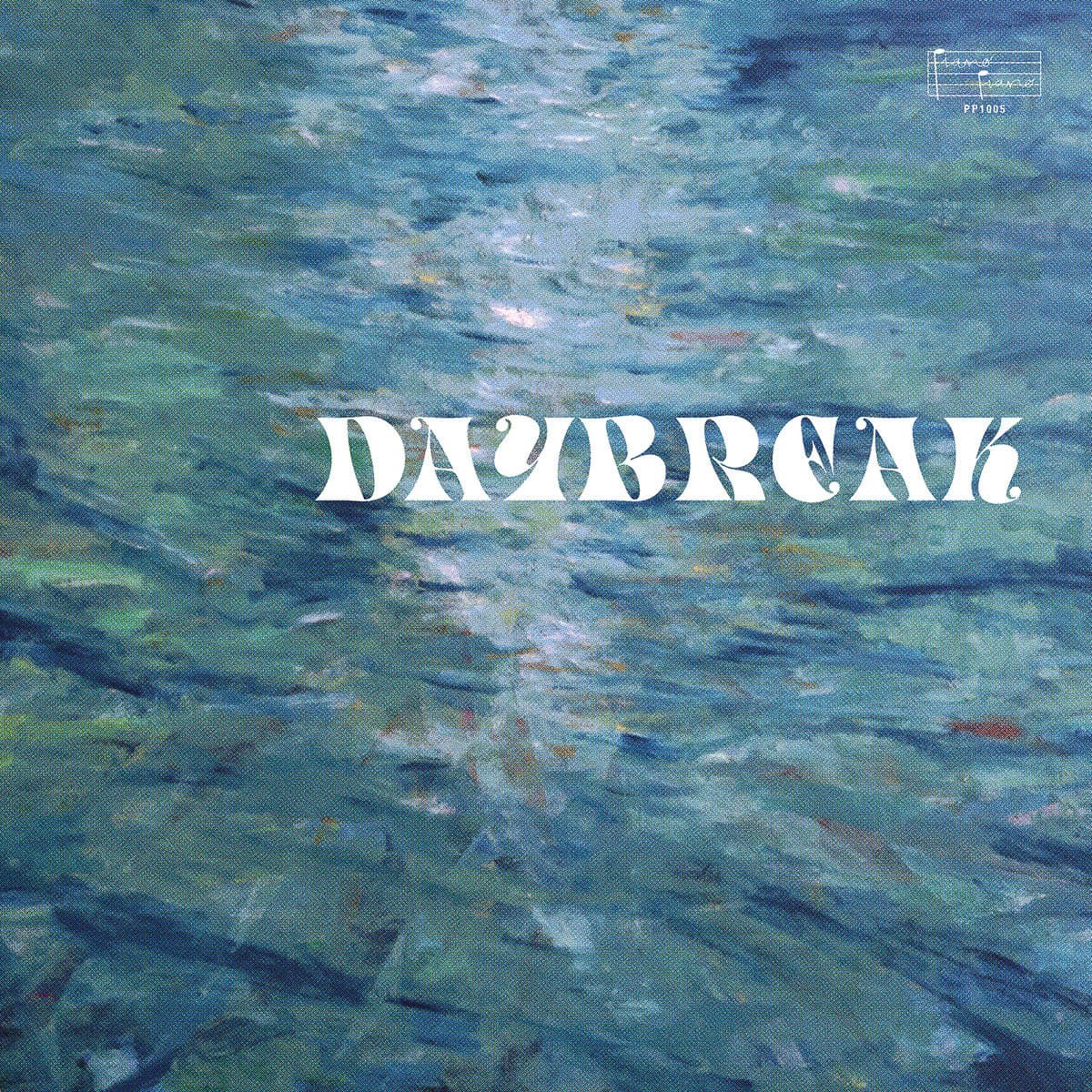 Album cover with 'Daybreak' text over a textured blue and green background