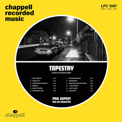 Album cover for 'Tapestry' by Paul Duport and his Orchestra with a yellow background and black and white photo of a street scene.