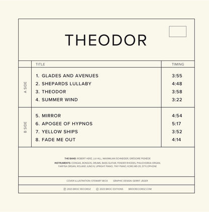 Album tracklist for Theodor - Theodor, with title 'THEODOR' and track details on a white background