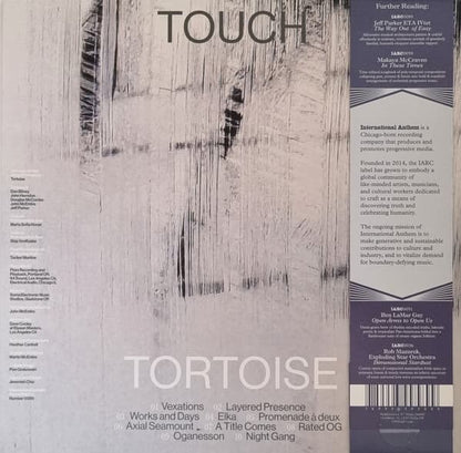 Back cover for Tortoise - Touch, featuring album track list against a black and grey background