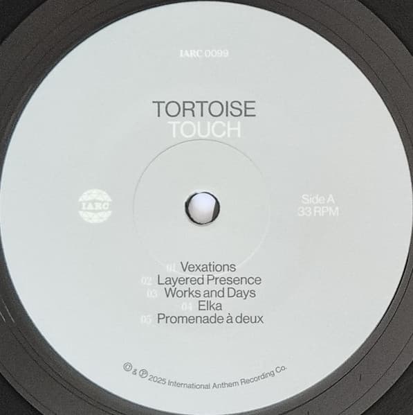 Vinyl label, side A, for Tortoise - Touch on black vinyl