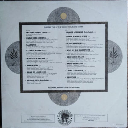 Album cover with tracklist and branding on a gray background