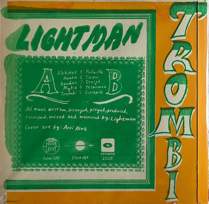 Album cover with green text and design on a yellow background