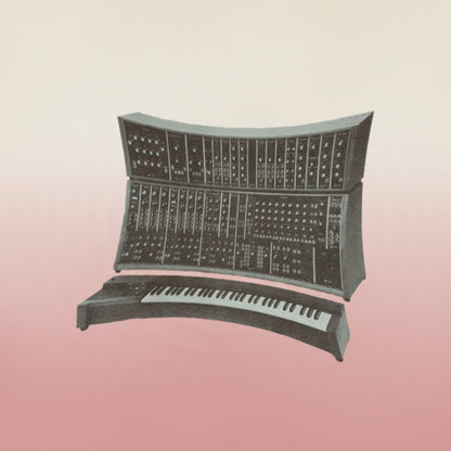 Cover art for Maya Ongaku - Electronic Phantoms with vintage synthesizer on a pink background