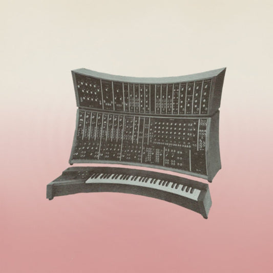 Cover art for Maya Ongaku - Electronic Phantoms with vintage synthesizer on a pink background