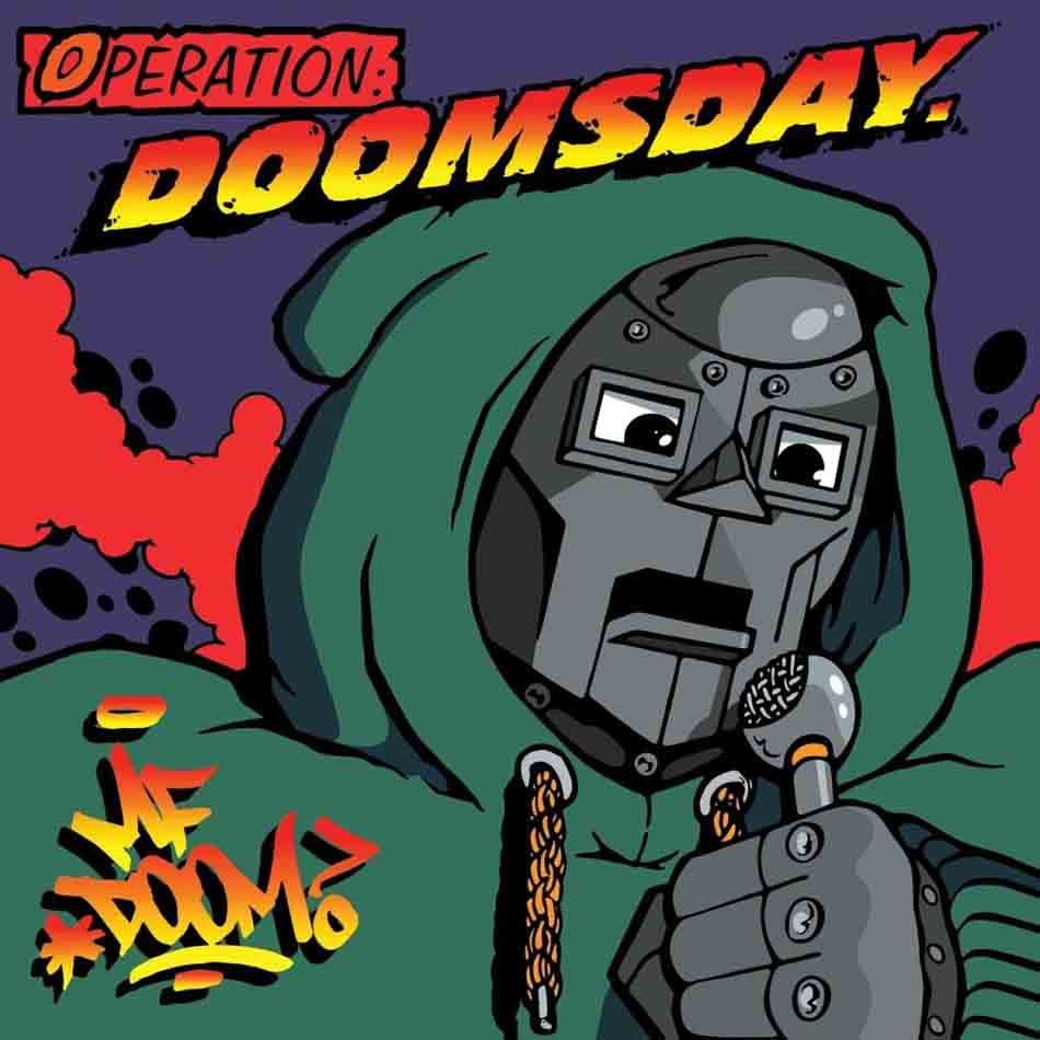 Character in a green hood and metallic suit with 'Operation: Doomsday' text on a colorful background