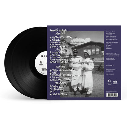 Vinyl record with purple label featuring black and white photo and text