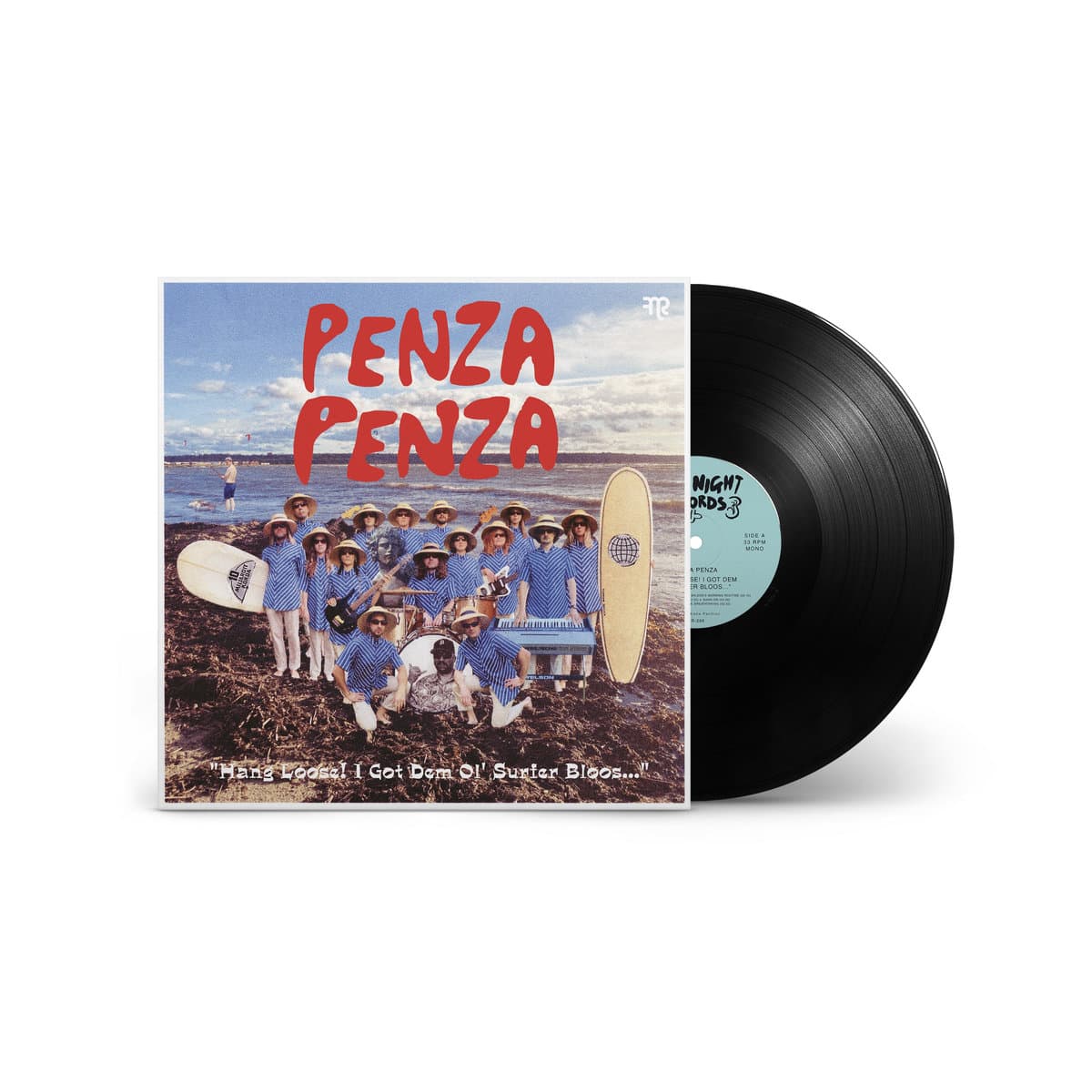 Vinyl record with a colorful cover featuring people on a beach and the text 'Penza Penza'.